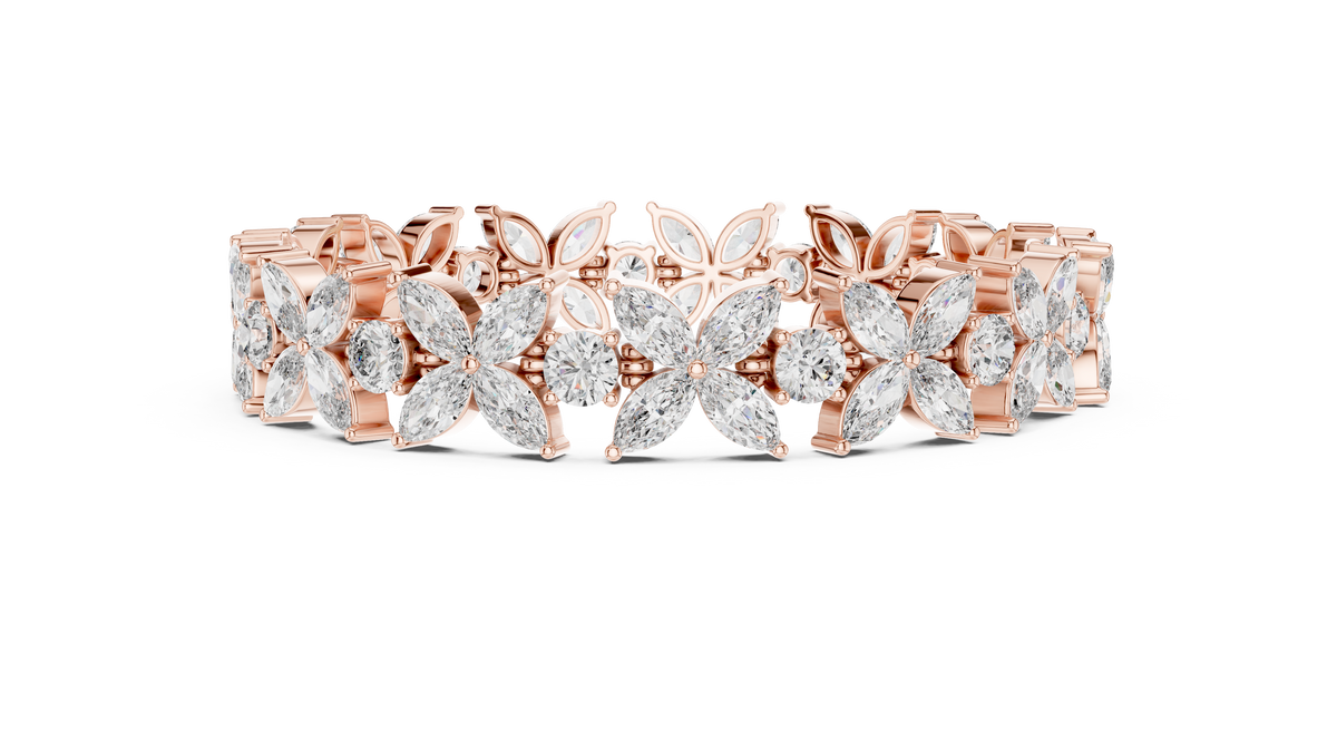 Marquise & Round Cut Lab Diamond Floral Link Bracelet For Her - View 5