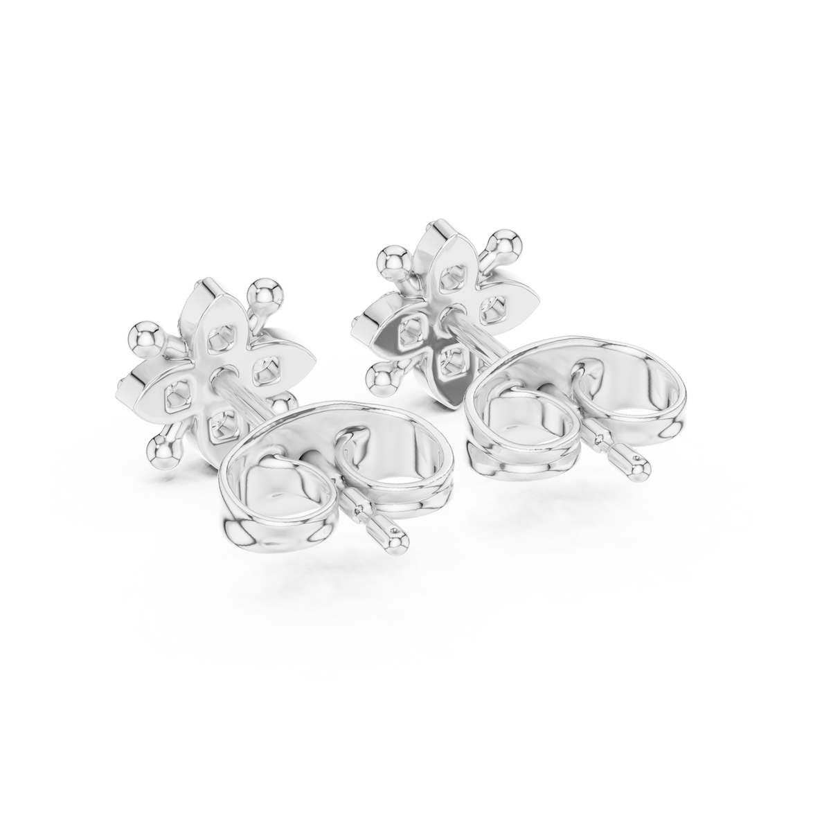 Floral Star Round Moissanite Diamond Stud Earring with Sculpted Petal Accents - View 6