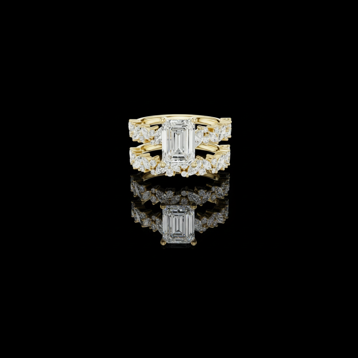 Emerald Cut Moissanite Diamond Women's Marquise Cluster Bridal Ring Set