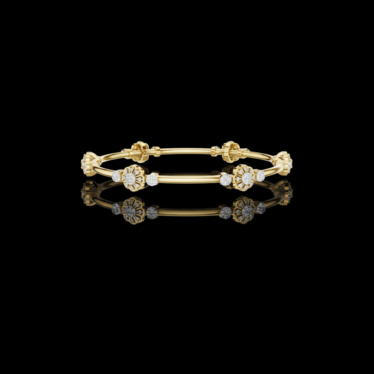Floral Round Moissanite Diamond Openable Bangle Flower Cluster Bracelets for Women
