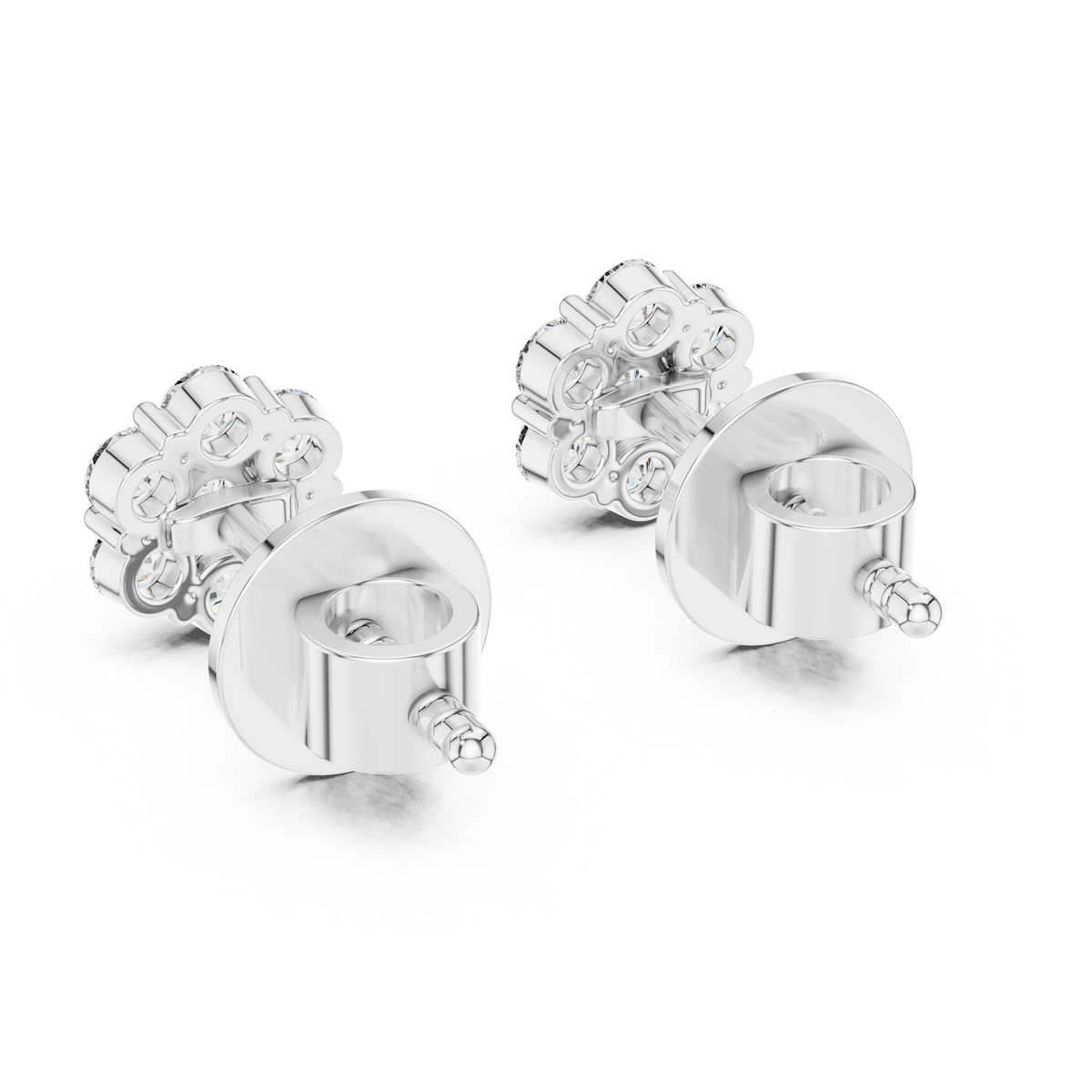 Noble Floral Cluster Round Cut Lab Diamond Stud Earrings - View 9