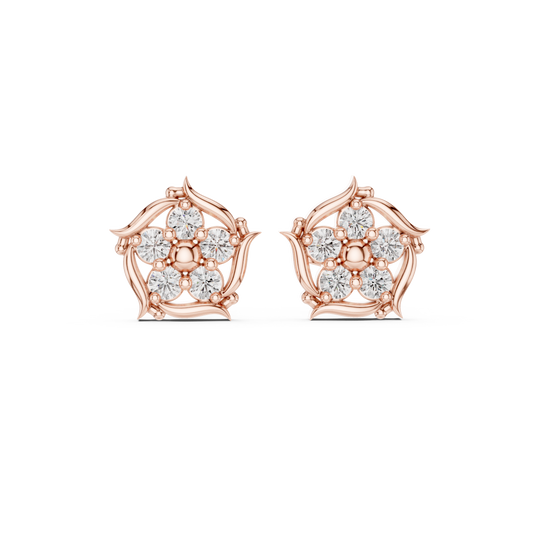 Delicate Floral Round Lab Diamond Cluster Stud Earrings - View 2