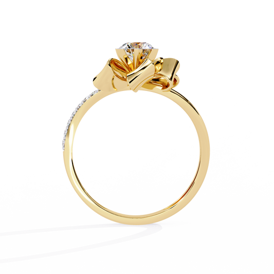 Floral Inspired Round moissanite Diamond with Pave Band Ring - View 2