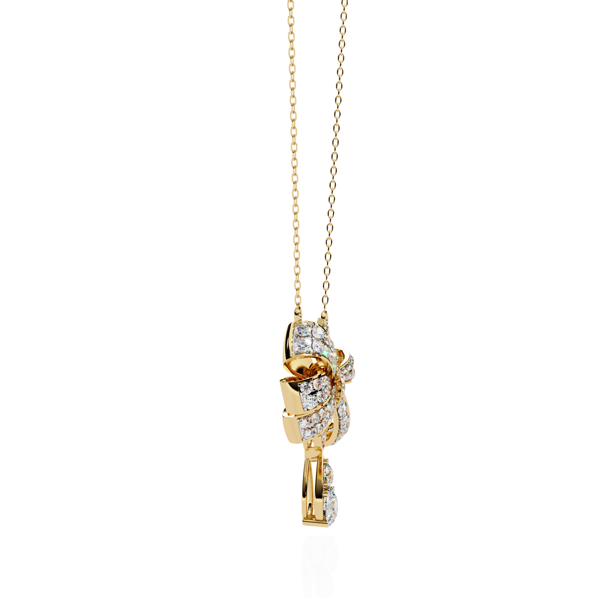 Ribbon Bow Pave Lab Grown Diamond Necklace With Pear Drop - View 4