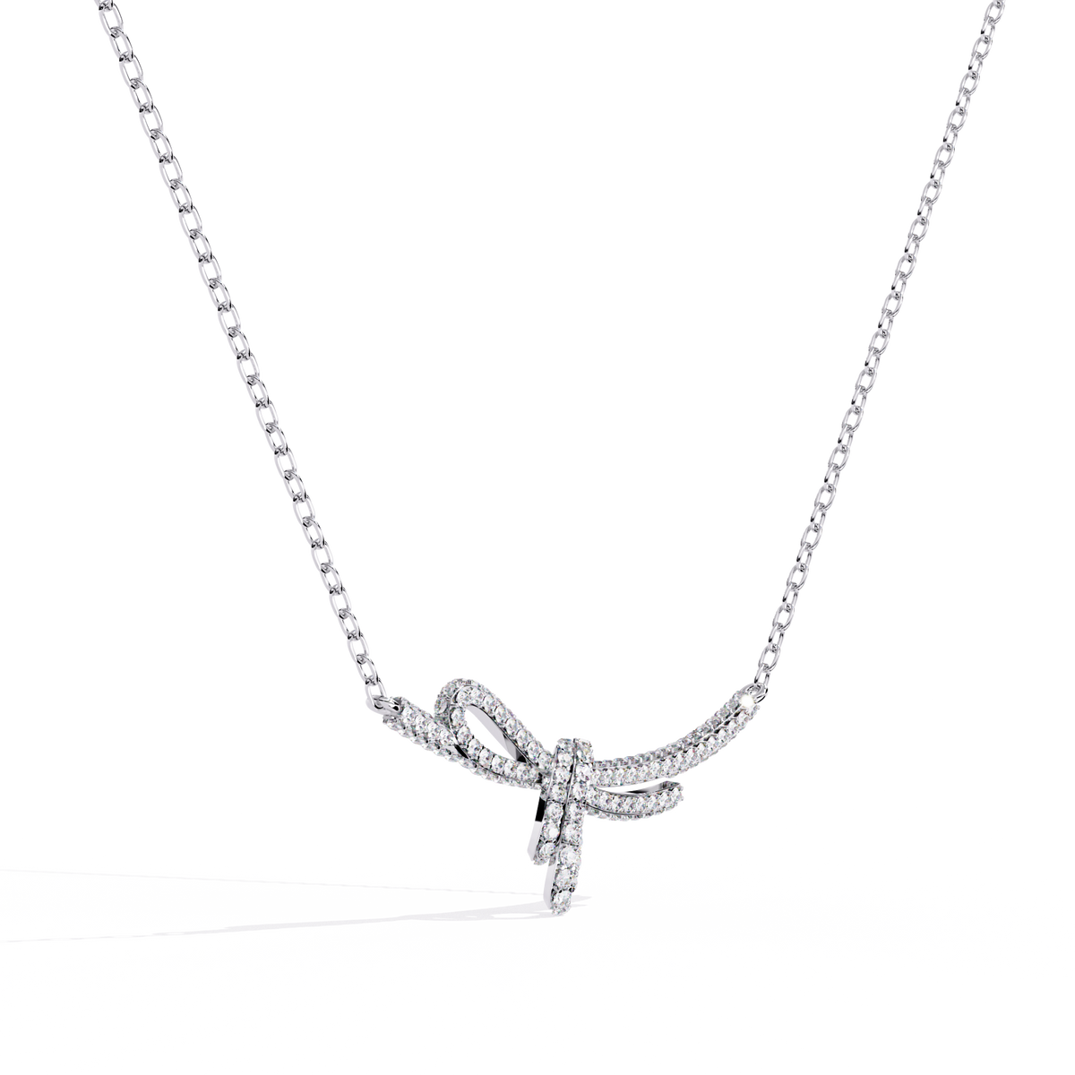 Bow Style Pave Moissanite Diamond Knot Necklace - View 4