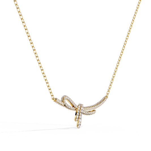 Bow Style Pave Moissanite Diamond Knot Necklace - View 2