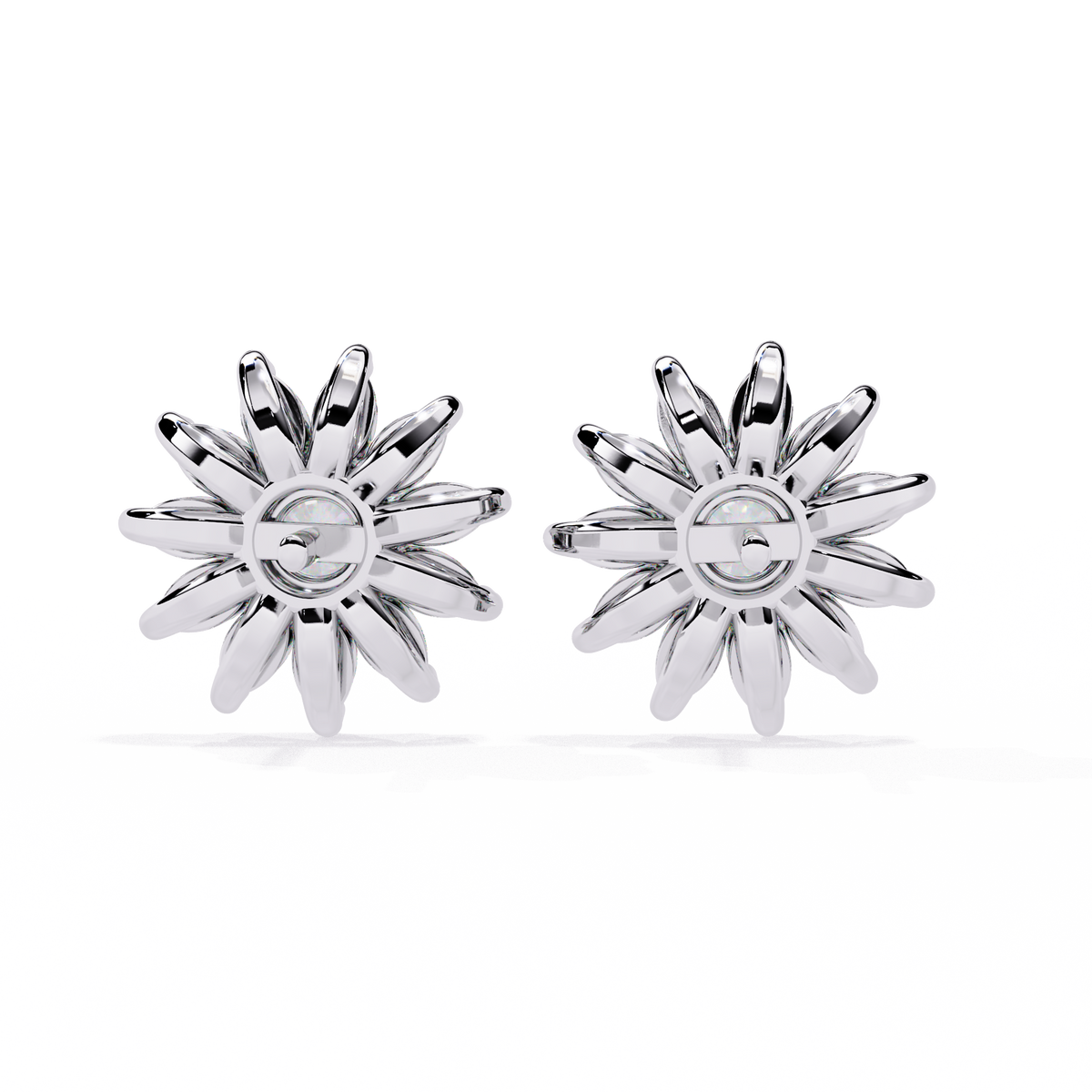Floral Moissanite Diamond Marquise Cluster Stud Earrings with Round Center - View 8