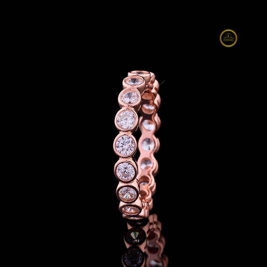 Round Moissanite Diamond Bezel Set Eternity Wedding Band Ring - View 2
