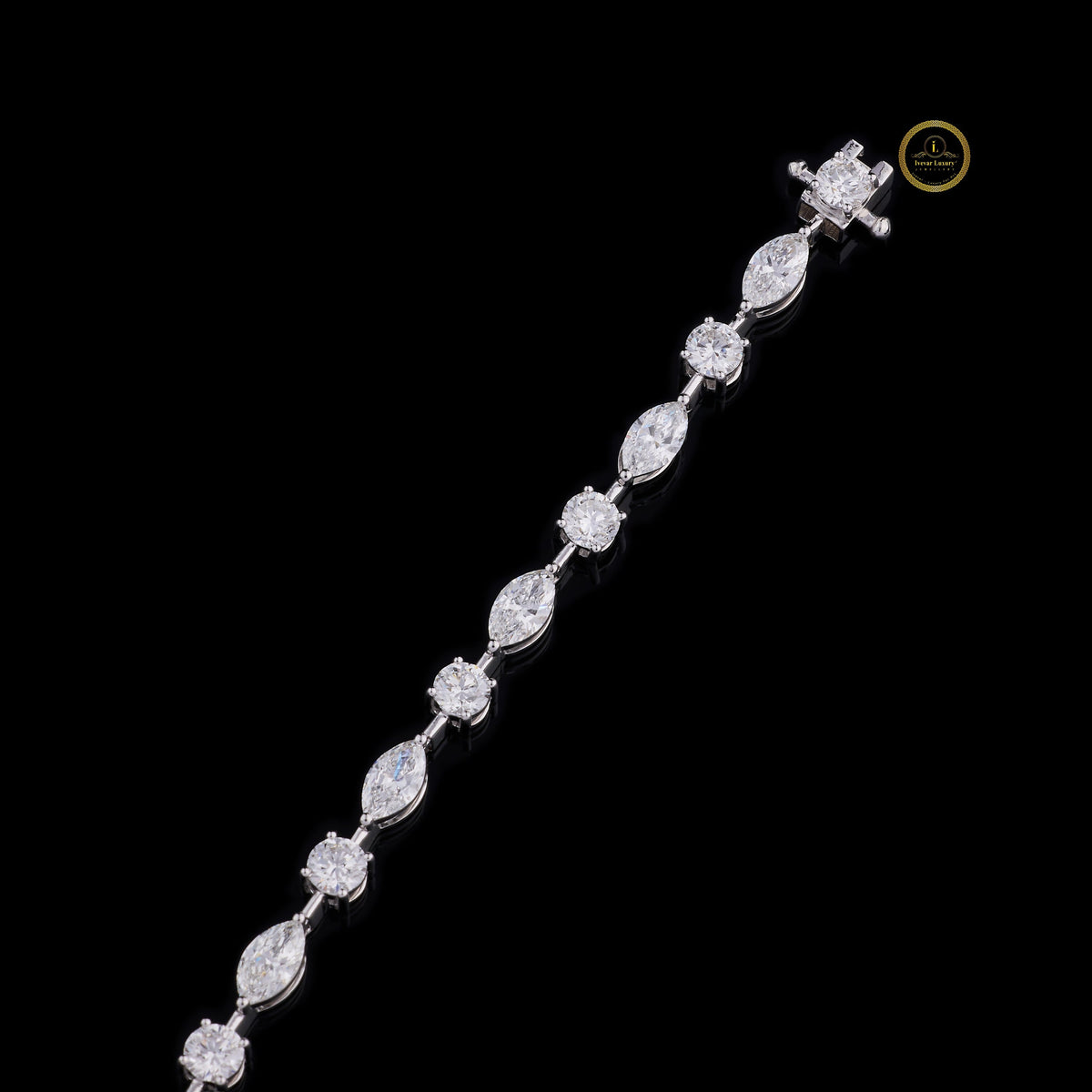 Alternating Marquise and Round Moissanite Diamond Tennis Bracelet - View 4