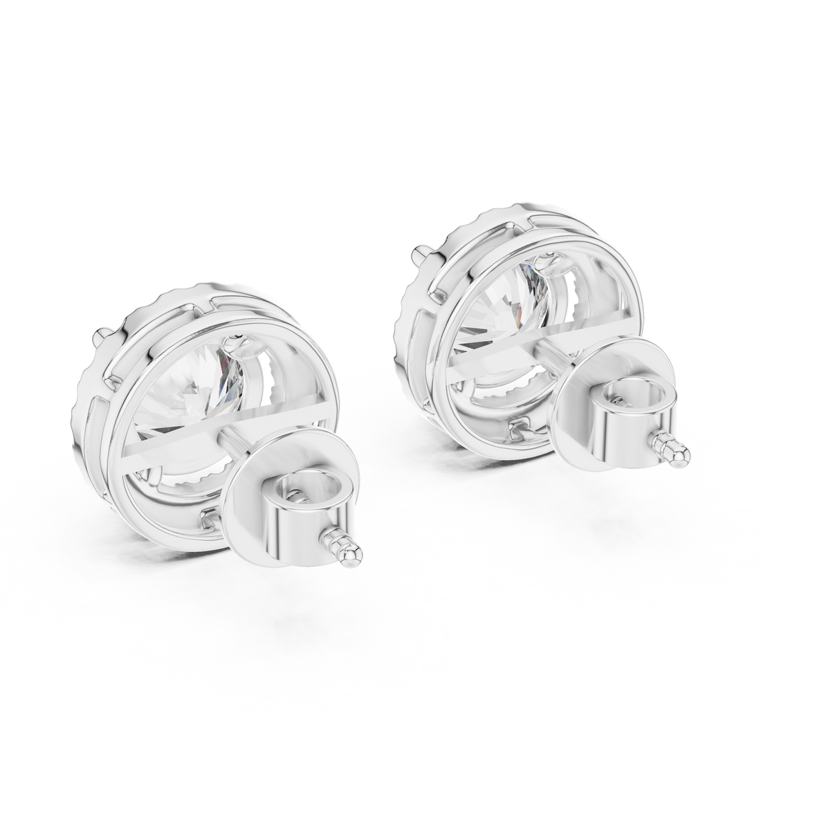 Round Cut Moissanite Diamond Floating Halo Stud Earring - View 9