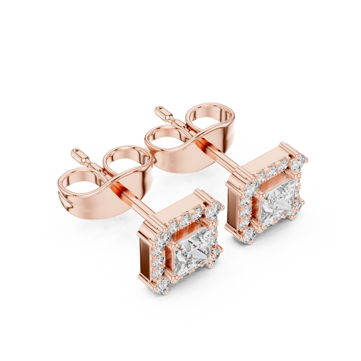 Princess Cut Moissanite Diamond Square Halo Stud Earring - View 5