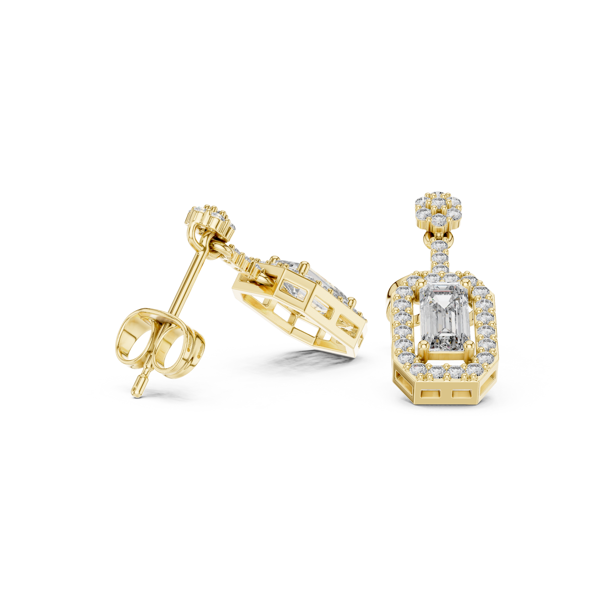 Scalloped Floating Halo Round Moissanite Diamond Stud Earring - View 7