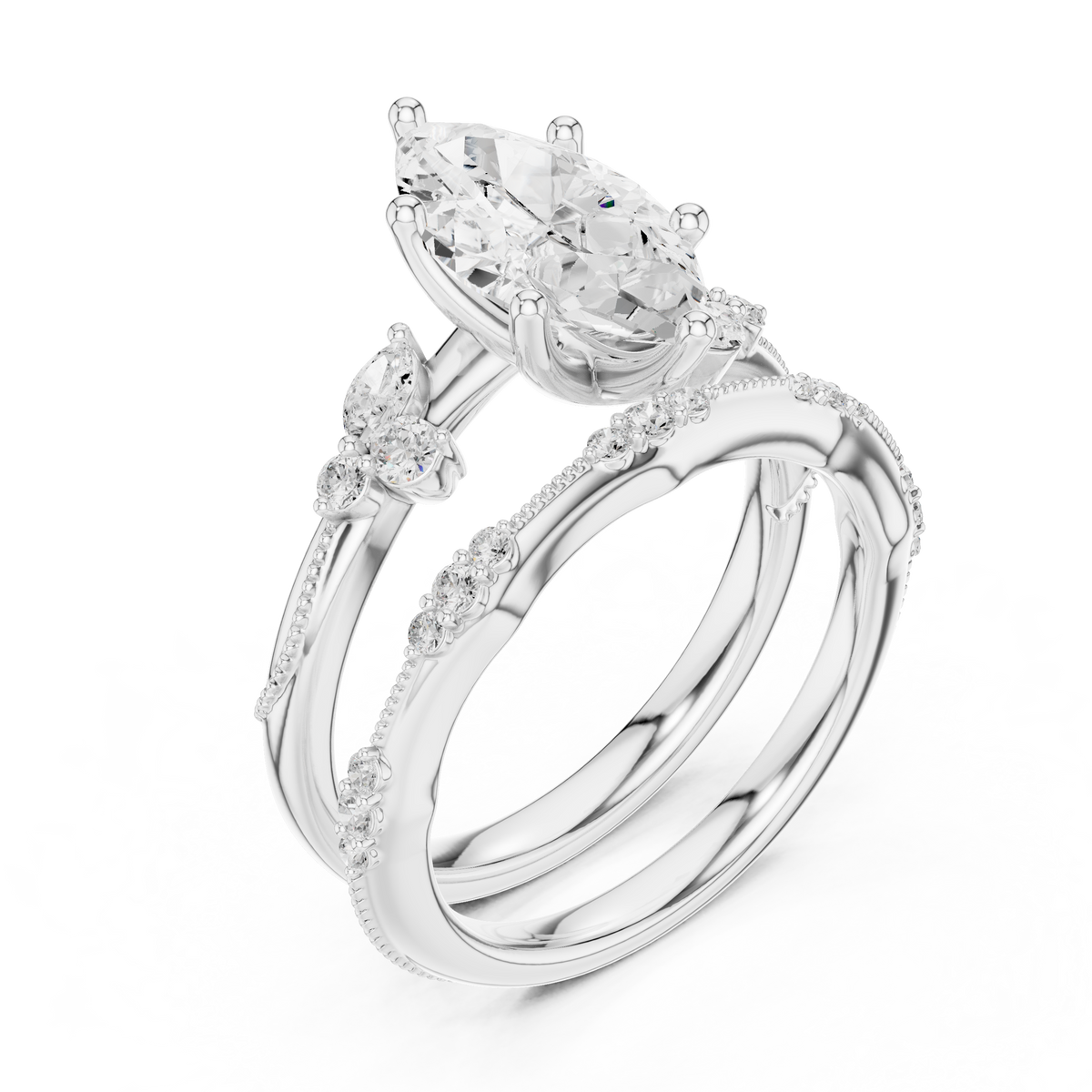 Marquise Cut Moissanite Diamond Women's Vintage Cluster Bridal Ring Set - View 6