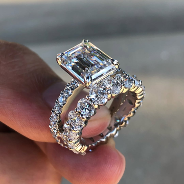 Emerald Cut Lab Diamond Women's Double Claw Eternity Bridal Set