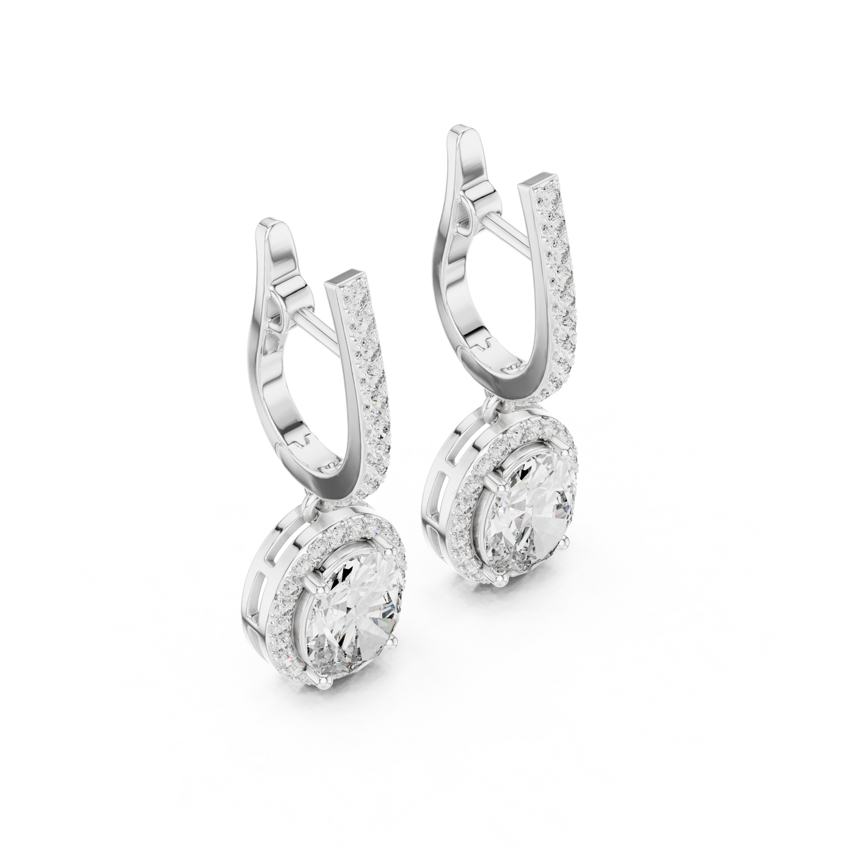 Oval Cut Lab Grown Diamond Halo Dangle Huggie Hoop Earrings Rose Gold - View 5