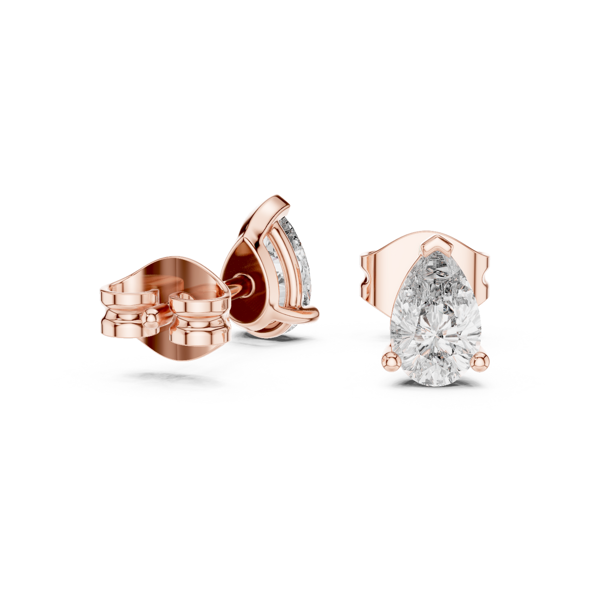 Pear Shaped Lab Diamond Stud Earrings with Classic Three Prong Setting - View 8