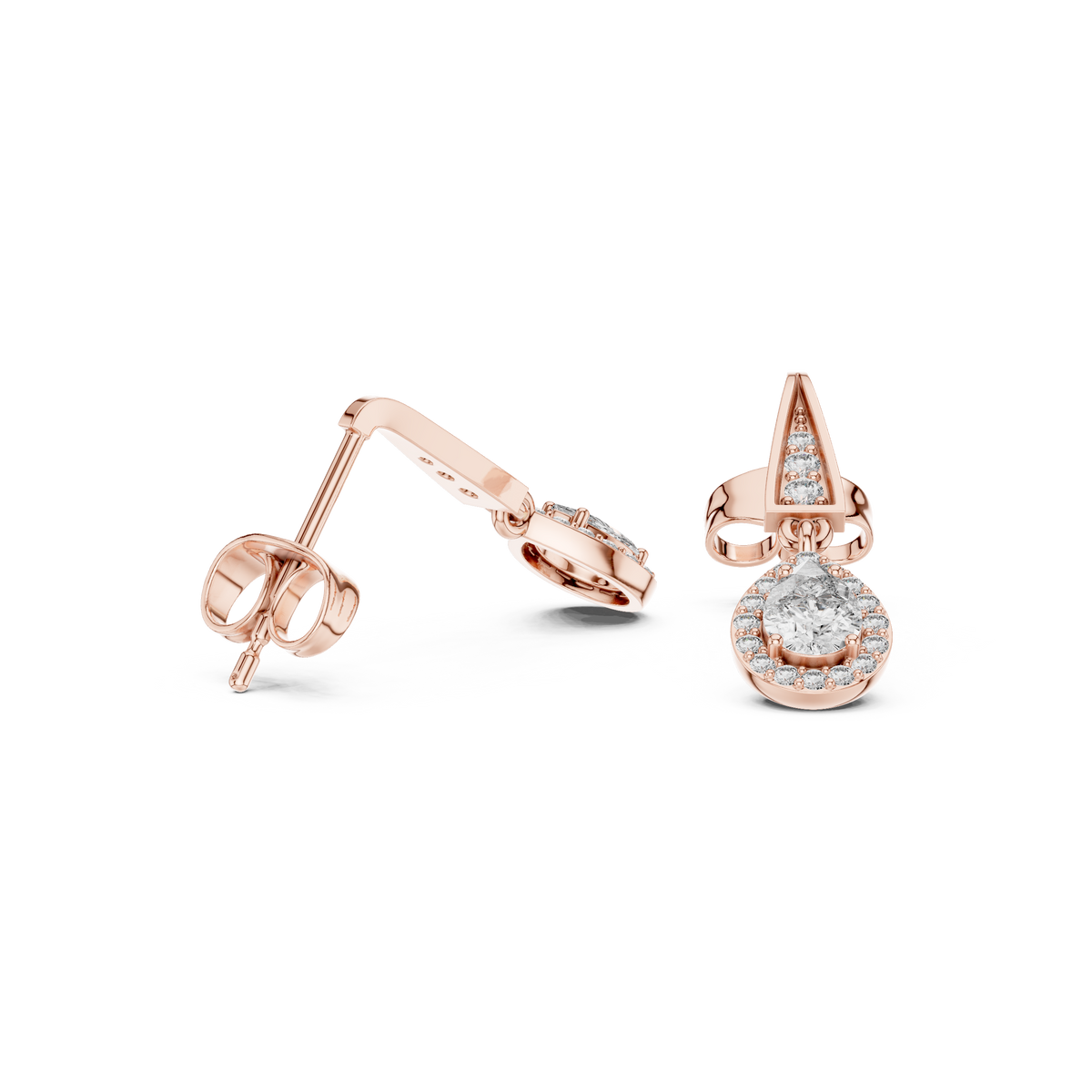 Geometric Chevron Pear Cut Moissanite Diamond Halo Drop Earrings - View 8