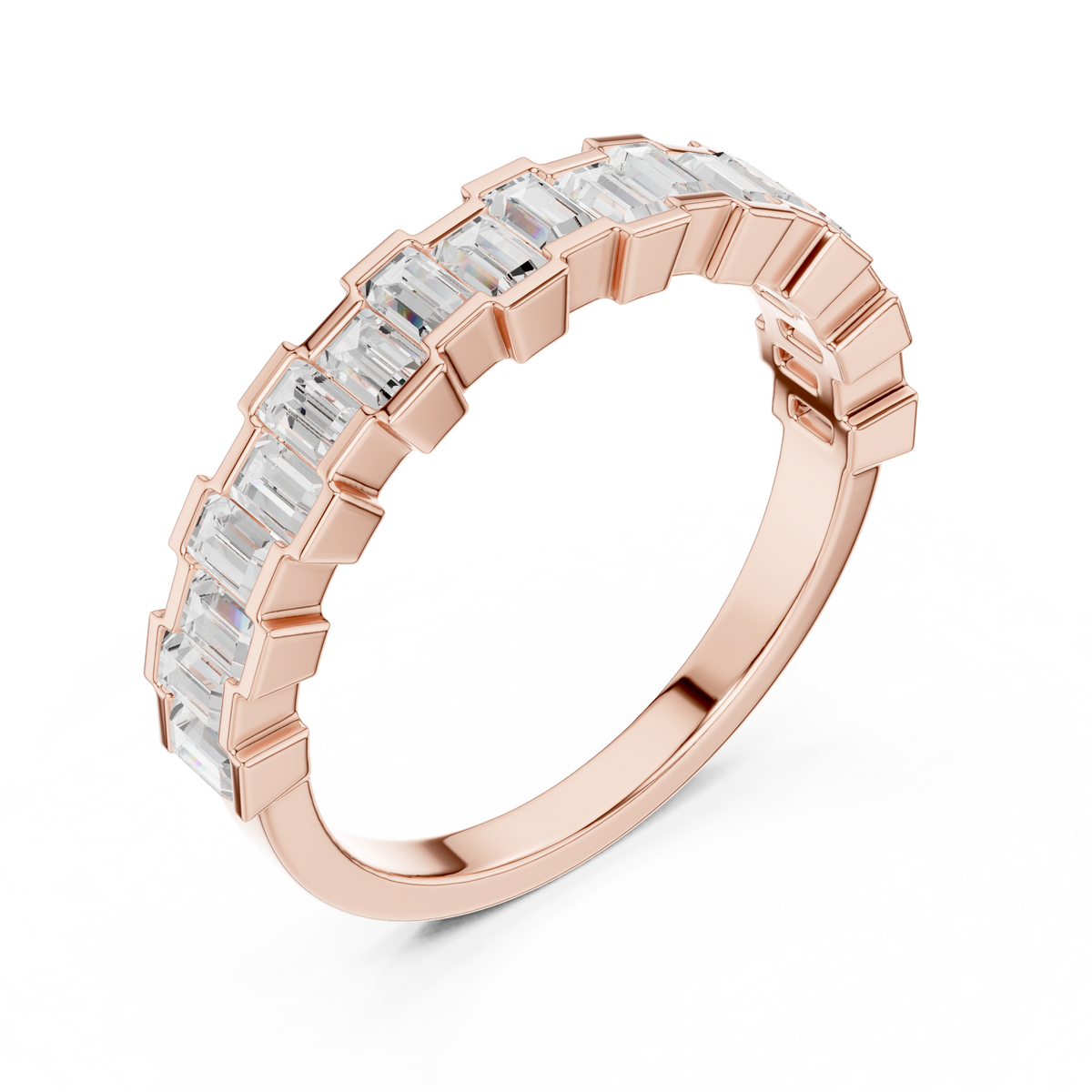 Baguette Cut Moissanite Diamond Half Eternity Wedding Band - View 5