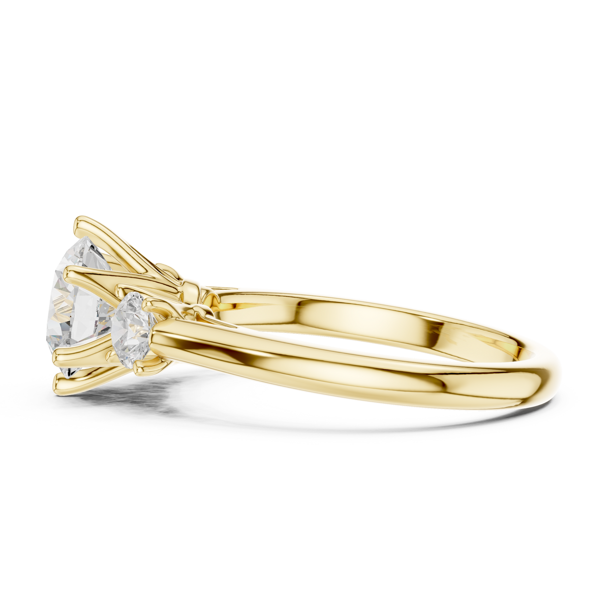 Round Brilliant Cut Three Stone Moissanite Diamond Engagement Ring with Side Stones - View 4