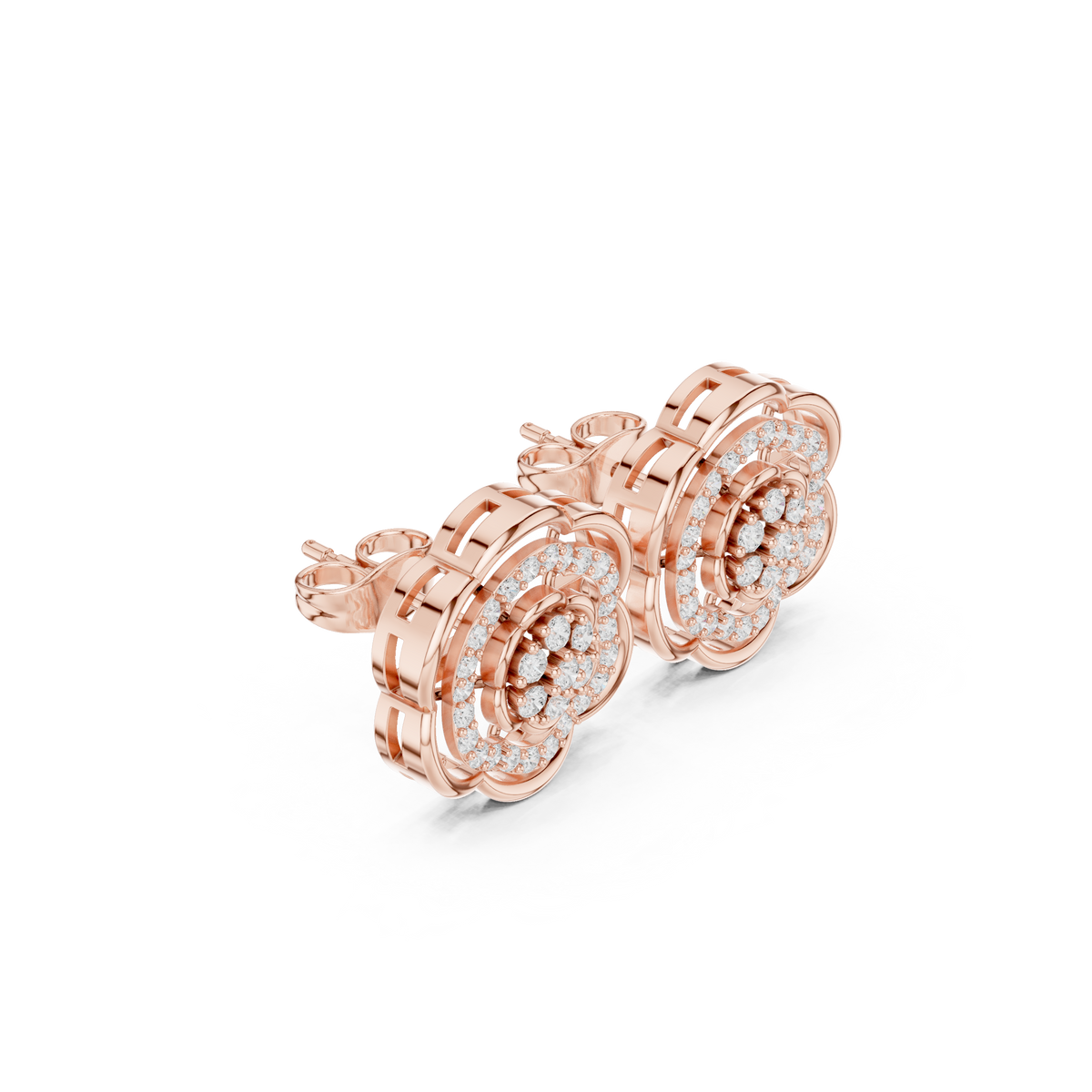 Floating Round Cut Lab Diamond Layered Floral Stud Earrings For Anniversary Gift - View 6