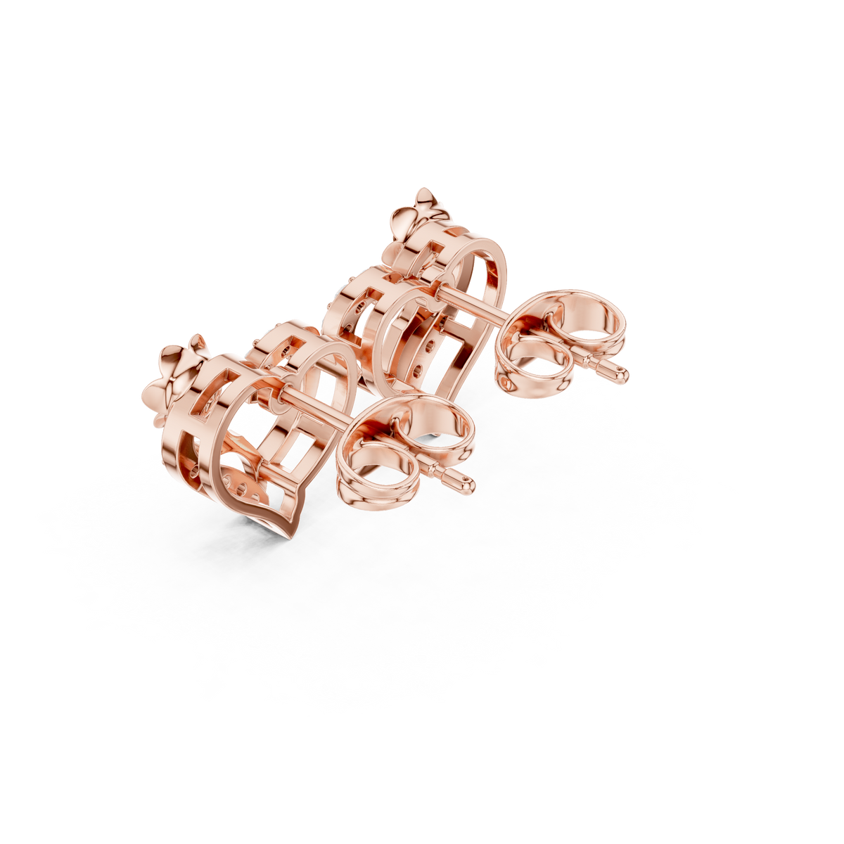 Rose Flower Heart Round Brilliant Cut Lab Diamond Stud Earrings Floral Openwork - View 6