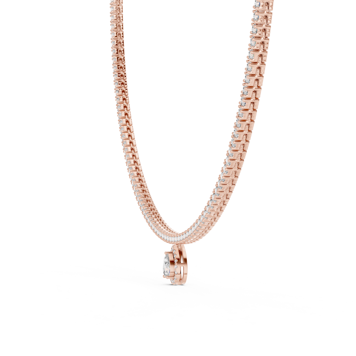 Pear Lab Grown Diamond Drop Tennis Necklace with Halo Pendant - View 4