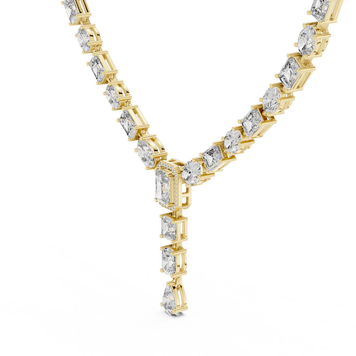Mixed Cut Diamond Y Necklace with Pear Drop Moissanite Pendant - View 2