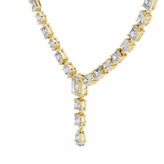 Mixed Cut Diamond Y Necklace with Pear Drop Moissanite Pendant - View 2