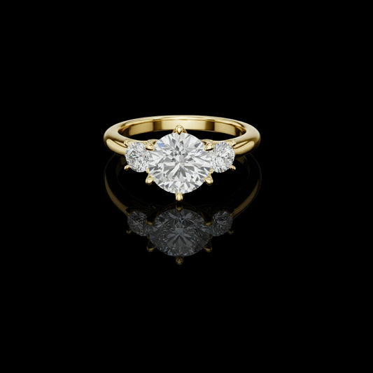 Round Brilliant Cut Three Stone Moissanite Diamond Engagement Ring with Side Stones