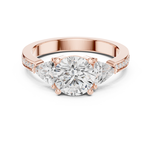 Round Moissanite Diamond Engagement Ring With Trillion Side Stone - View 2