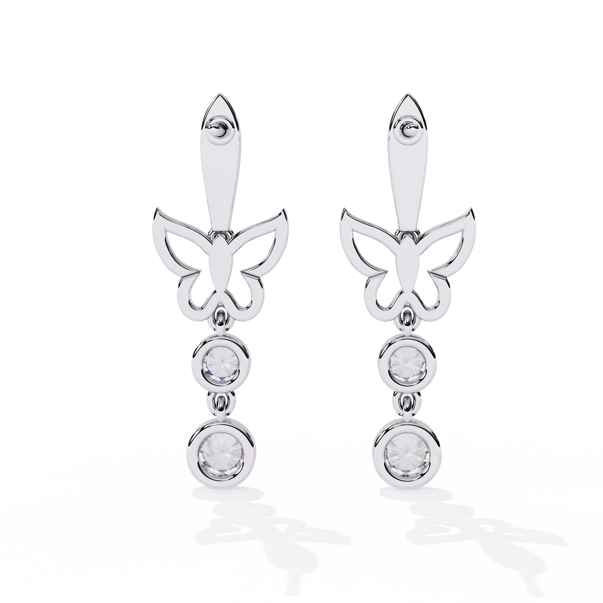 Elegant Butterfly Moissanite Diamond Drop Earrings with Pave Accents and Bezel Set Round Diamonds - View 9