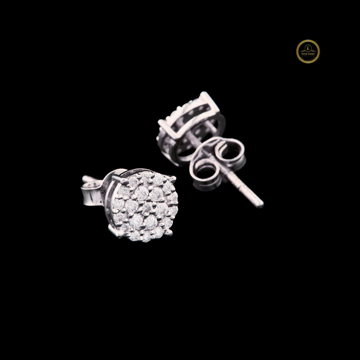 Premium Lab Grown Round Multi Stone Cluster Stud Earrings with Exceptional Radiance - View 3