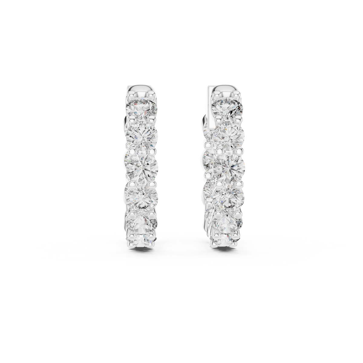 Inside Out Round Lab Grown Diamond Shared Prong Huggie Hoop Earrings - View 3