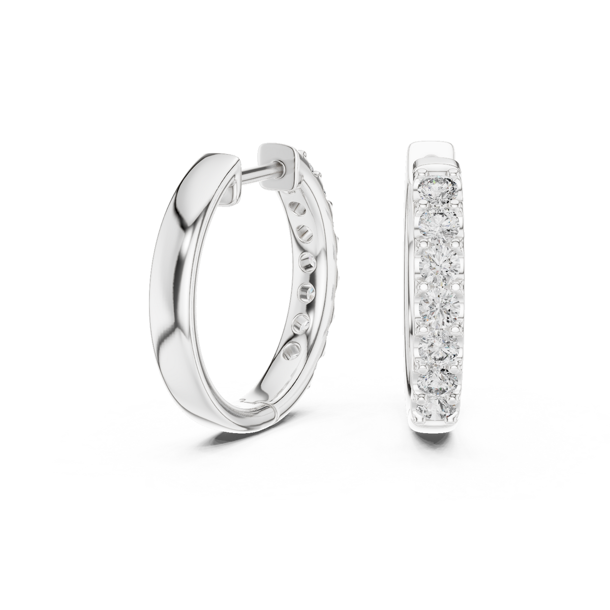 Single Row Shared Prong Round Lab Grown Diamond Huggie Hoop Earrings - View 6