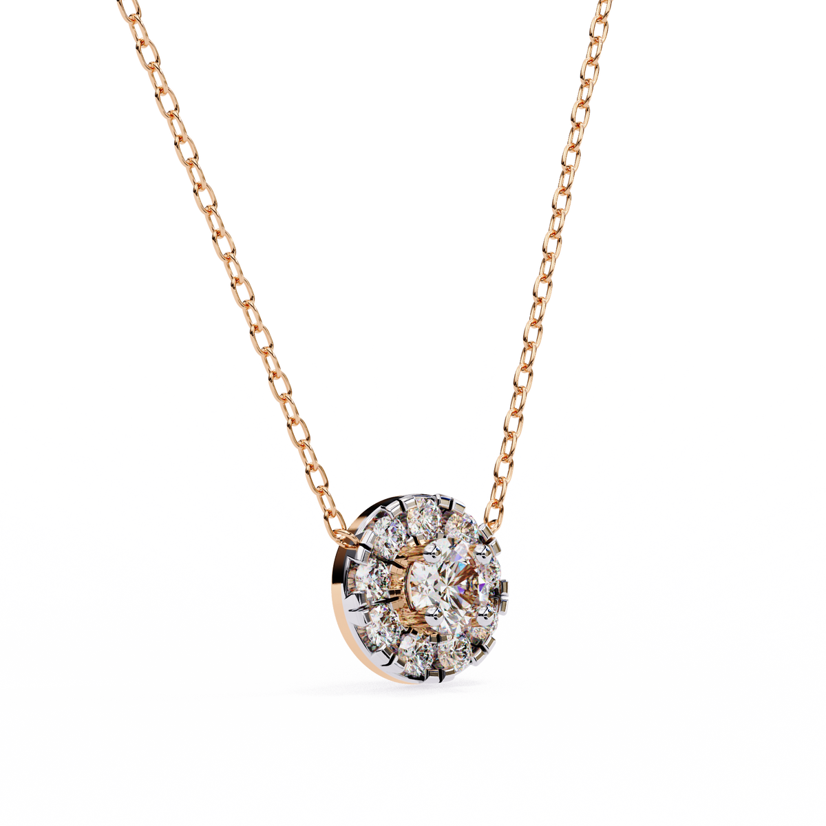 Round Moissanite Diamond Halo Pendant with Round Cluster Accent Stones - View 6