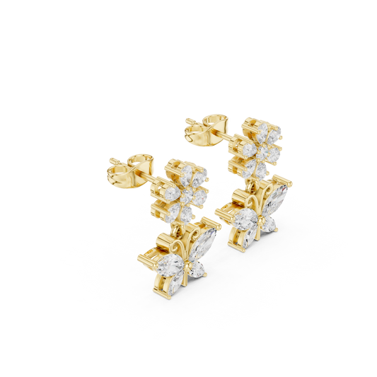 Desire Multi Cut Lab Diamond Butterfly Drop Earrings Floral Inspired Fine Jewelry - View 2
