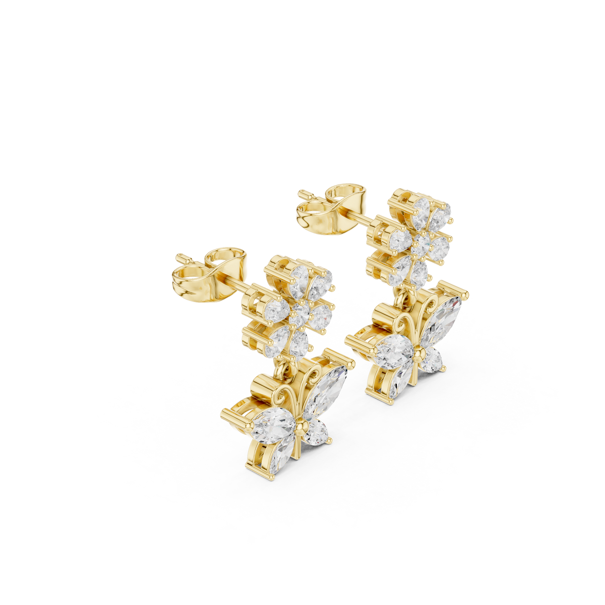 Desire Multi Cut Moissanite Diamond Butterfly Drop Earrings Floral Inspired Fine Jewelry - View 2