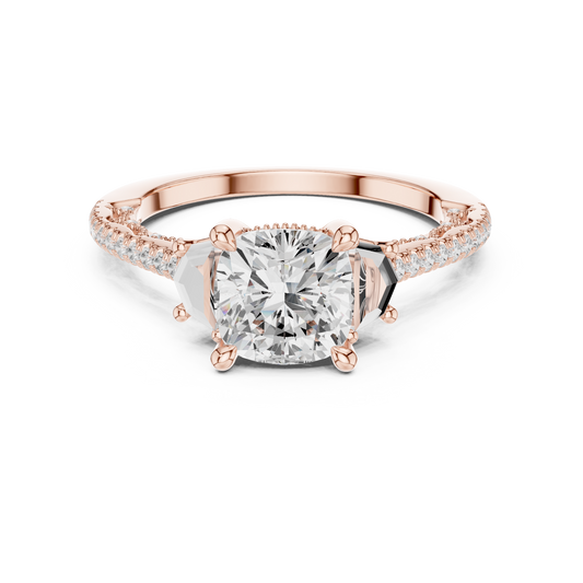 Cushion Pave Band Lab Diamond Engagement Ring - View 2