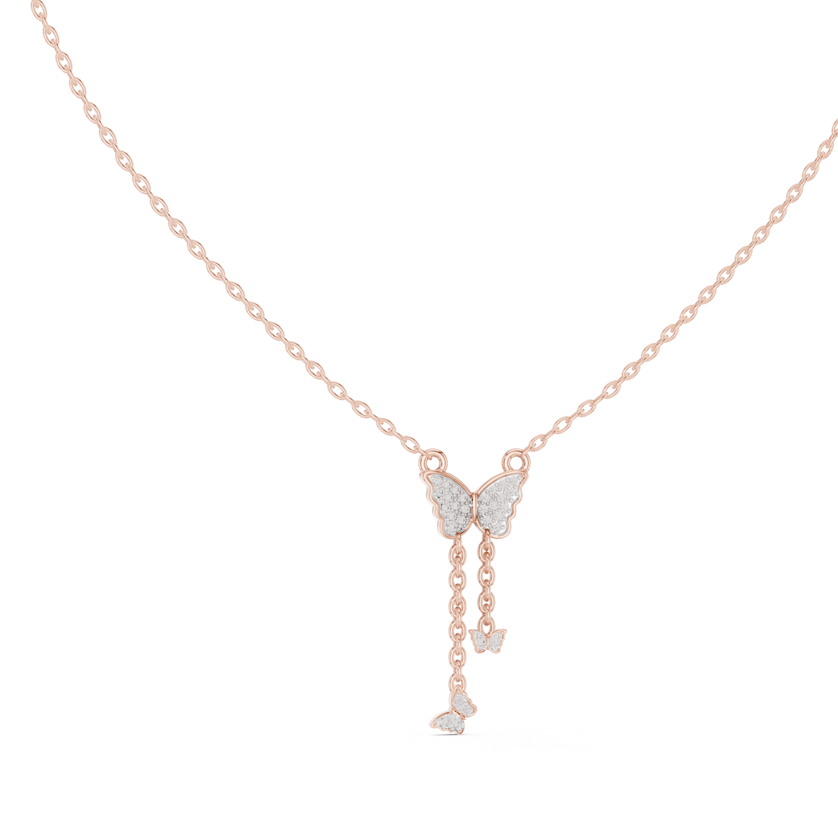 Butterfly Dangle Pendant with Pave Round Lab Grown Diamond - View 2
