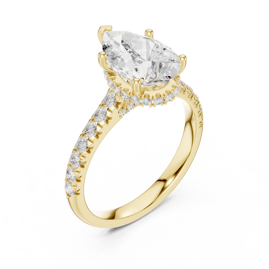 Pear Cut Lab Diamond Hidden Halo Pave Solitaire Engagement Ring - View 2