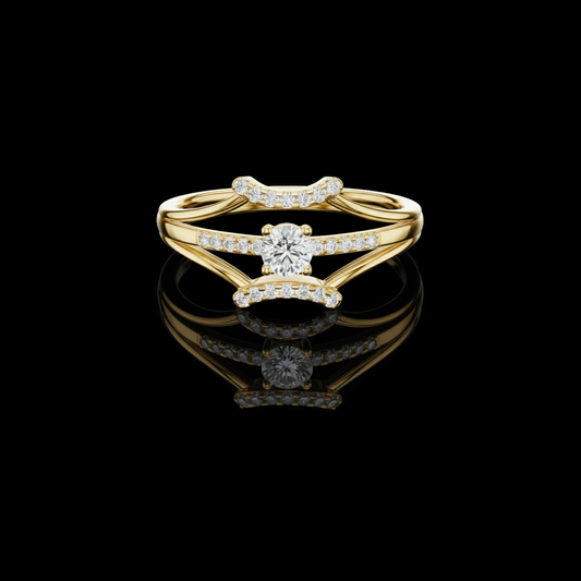 Round Cut Moissanite Diamond Split Shank Bypass Pave Engagement Ring