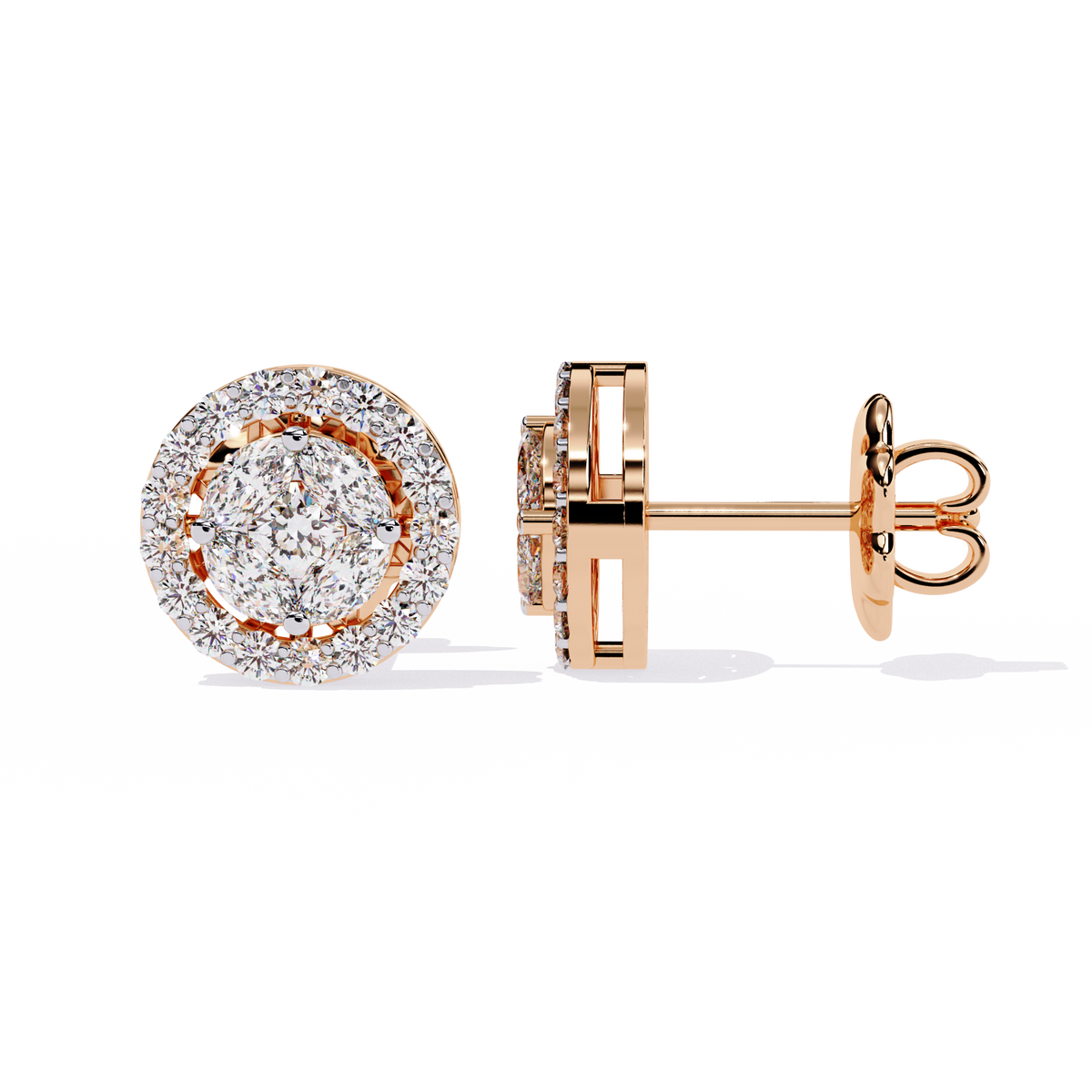 Halo Marquise Lab Diamond Round Cluster Stud Earrings with Pavé Circle Design - View 5