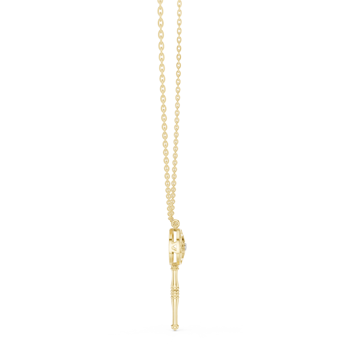 Intricate Filigree Key Solitaire Pendant With Round Moissanite Diamond - View 7