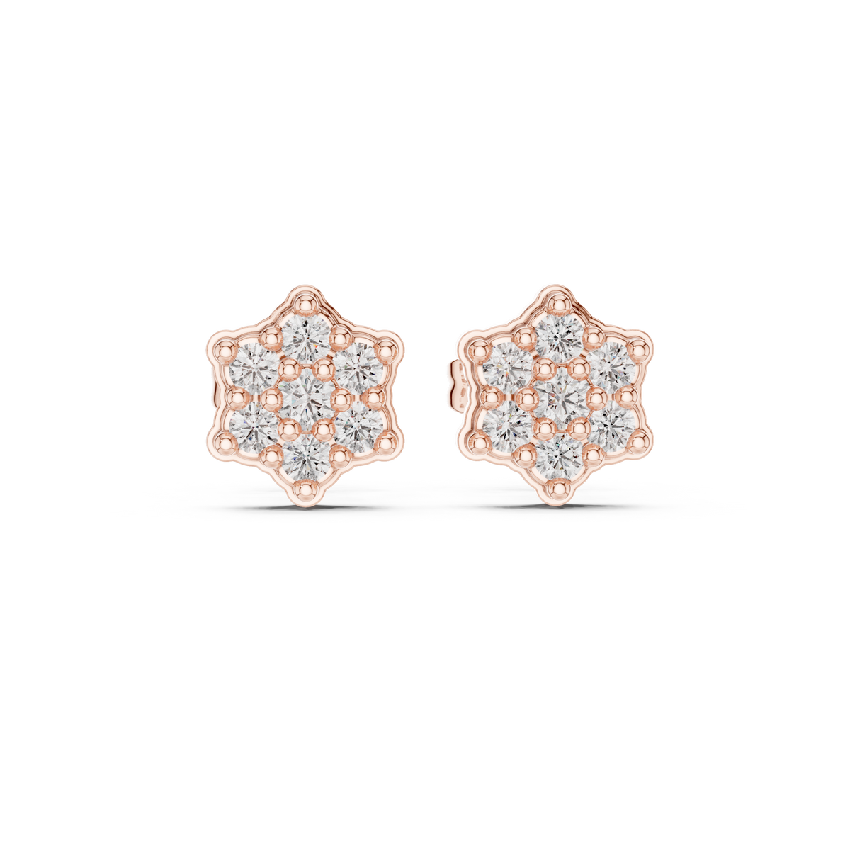 Celestial Star Round Lab Diamond Stud Earrings Cluster Sparkle with Scalloped Edges - View 2