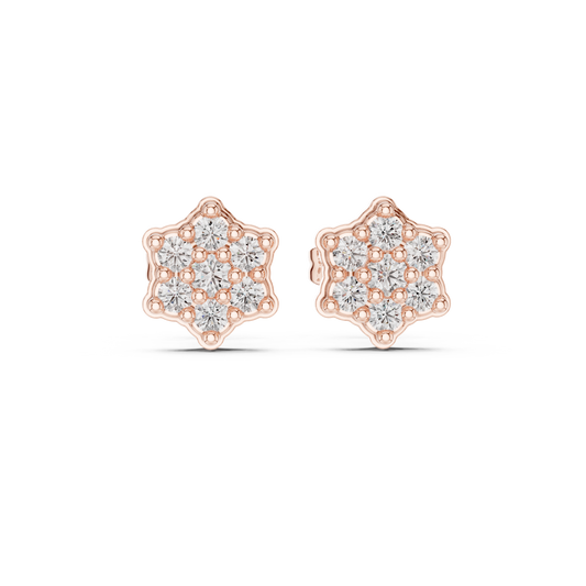 Celestial Star Round Lab Diamond Stud Earrings Cluster Sparkle with Scalloped Edges - View 2