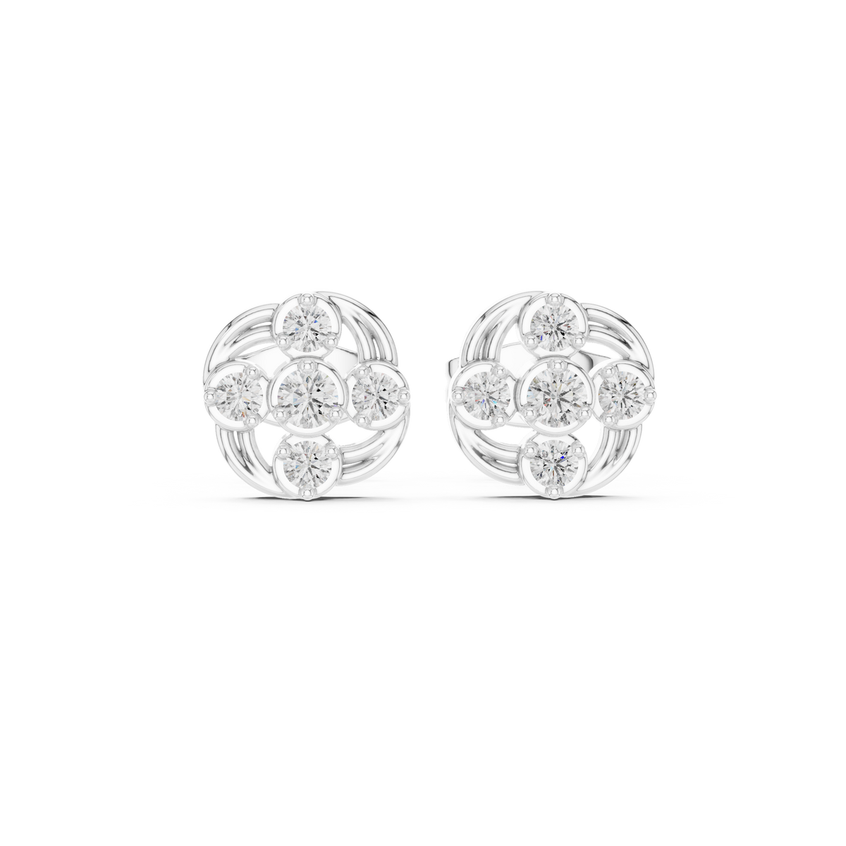 Celestial Swirl Round Moissanite Diamond Cluster Stud Earrings with Radiant Circular Brilliance - View 3
