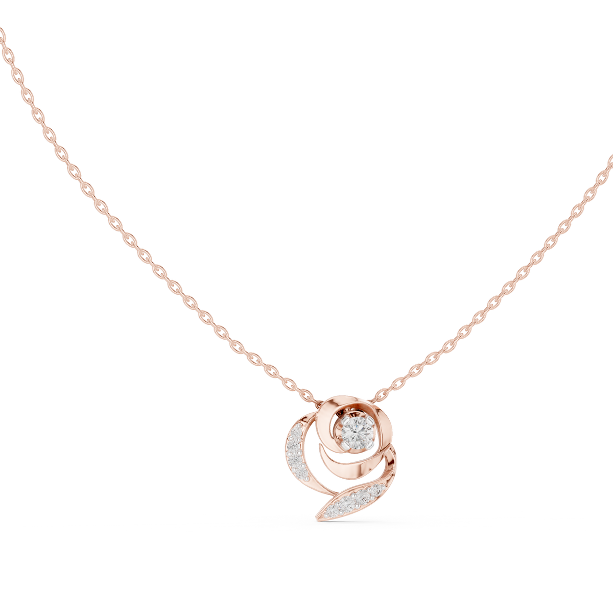 Abstract Swirl Petal Layering Pendant with Round Moissanite Diamond - View 2