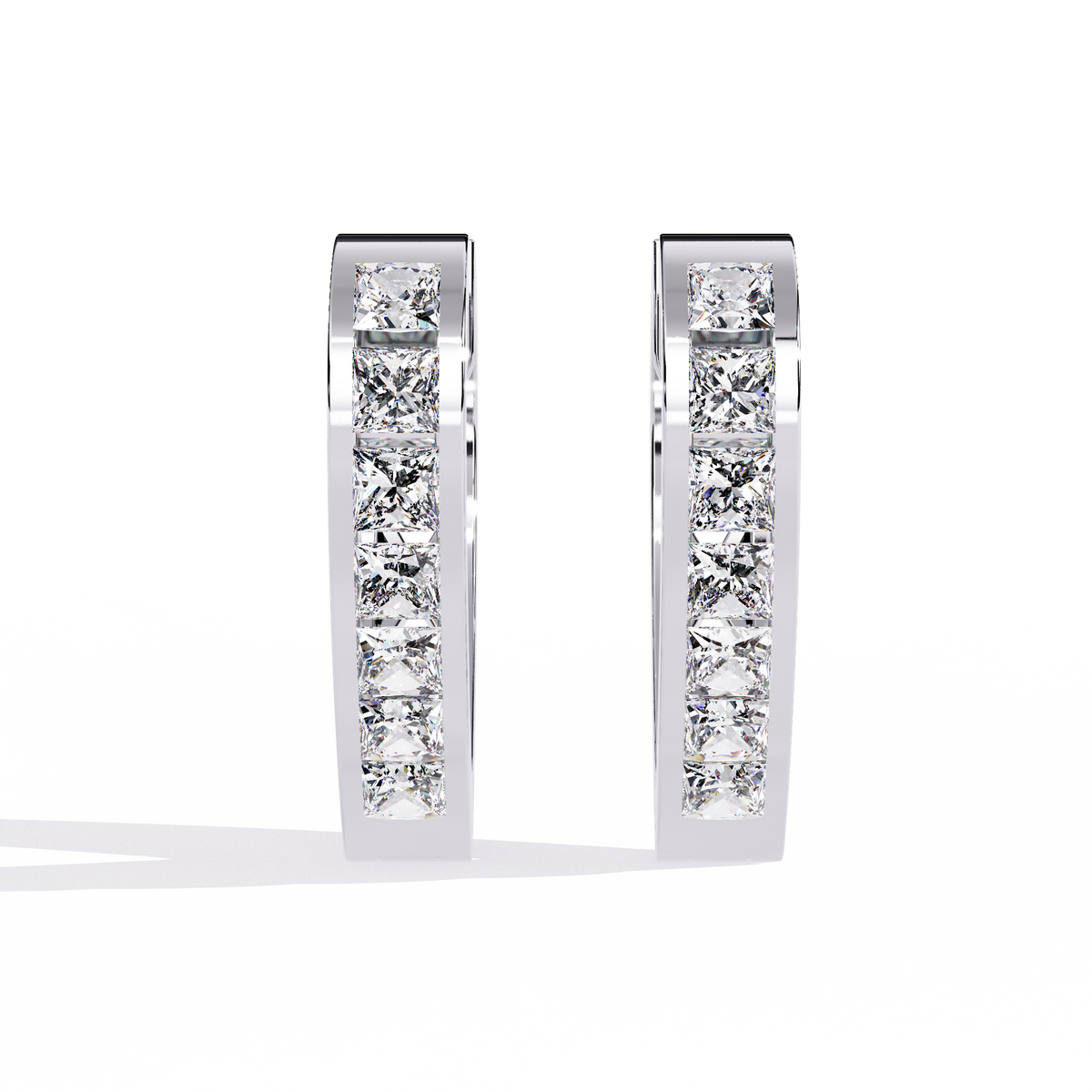 Channel Moissanite Diamond Princess Cut Huggie Hoop Earrings - View 3