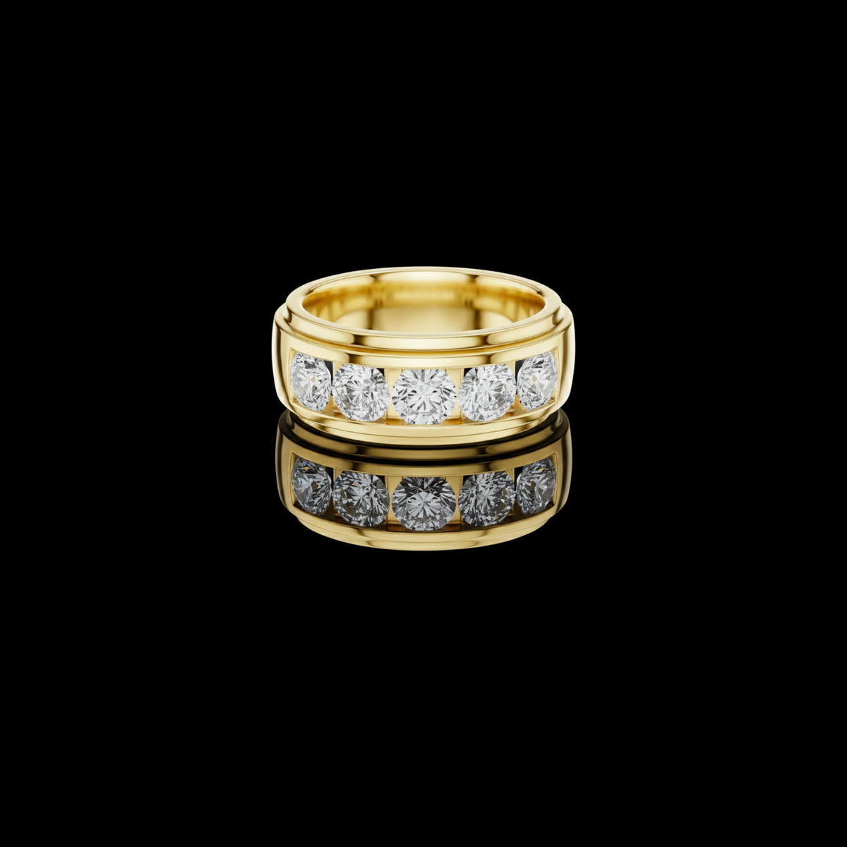Round Cut Lab Grown Diamond Men's Heavy Gold Classic Wedding Ring