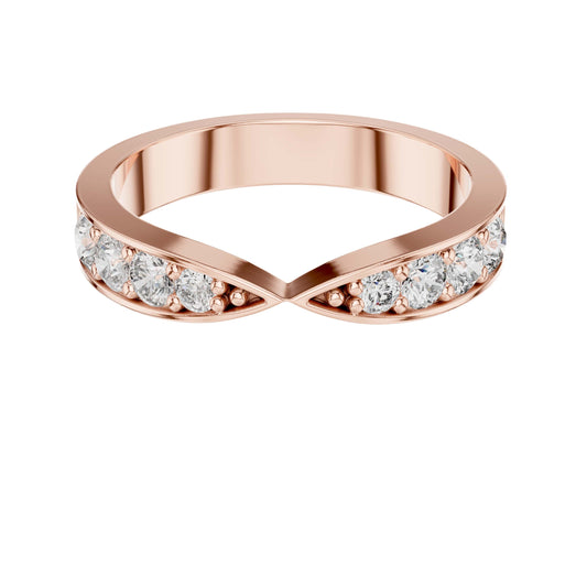 Round Cut Lab Diamond Channel Set Chevron Wedding Band Ring - View 2